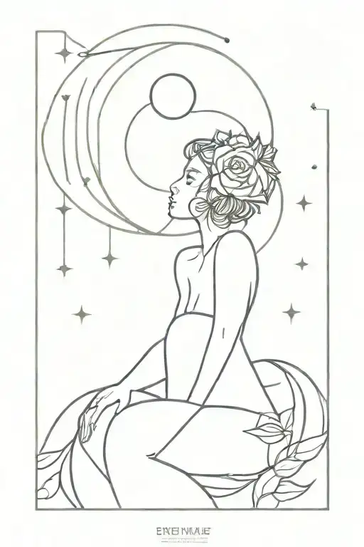 Woman' Silhoutee Growing Out Of A Lightbulb And The Moon And The Sarts Line Work
