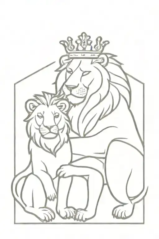Lion Father & Son And Crown Holding Book In Hands