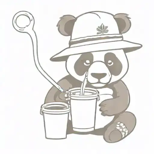 Creepy Panda Smoking Weed And Holds A Bottle Wearing A Bucket Hat