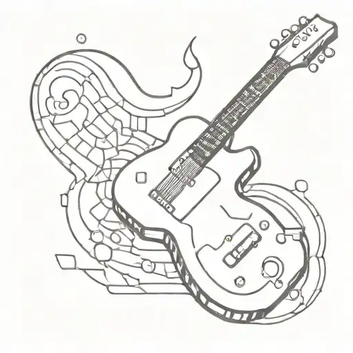 A Stylized Guitar Merging Into A Pixelated Sword Surrounded