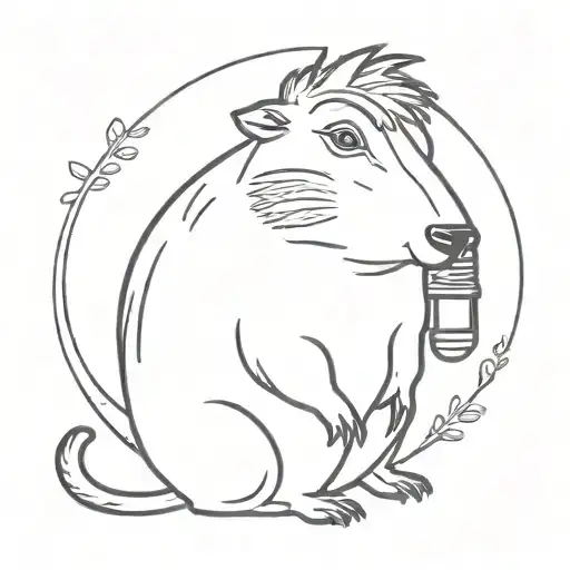 A Simple Small Line Art Minimalist Tattoo Of A Capybara Singing On A Microphone
