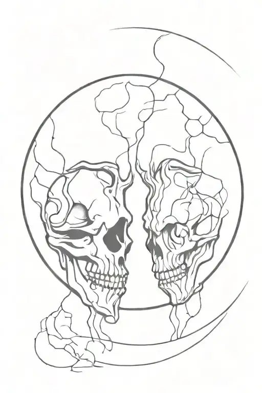 Moon Skulls Facing Each Other Half