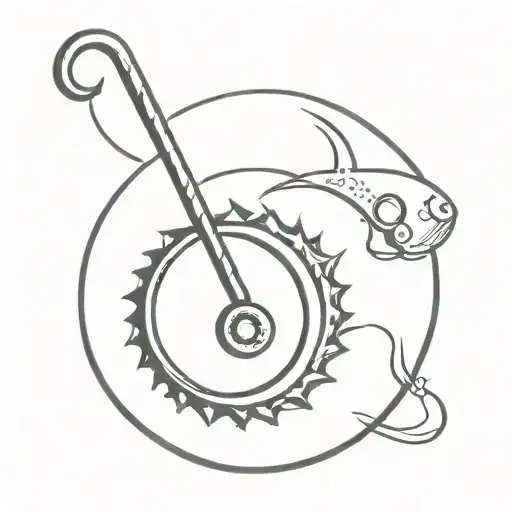 Saw Blade With Fishing Hook And Golf Ball