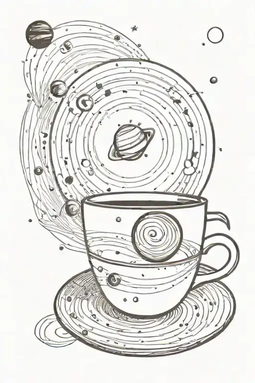 A Single Coffee Cup With Steam That Looks Like A Solar System With Saturn And Venus
