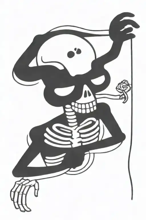 Skeleton Smoking A Joint One Hand Holding A Bouquet