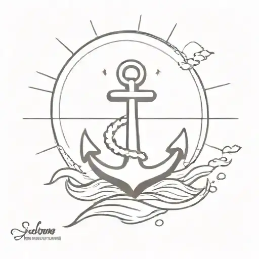 Sun And Anchor Line Tattoo Inspired