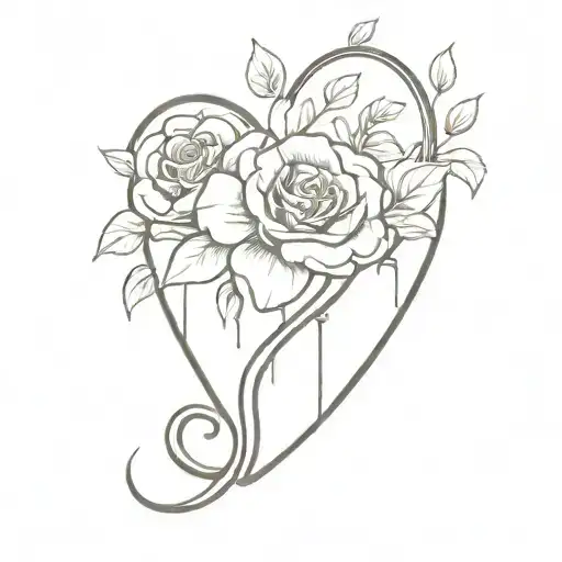 Fine Line Organ Heart With Flowers Growing Out Of The Vaulves