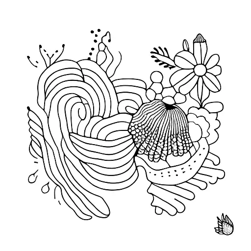 A Dotwork Illustration Of A Dog And A Variety Of Plants Intertwining