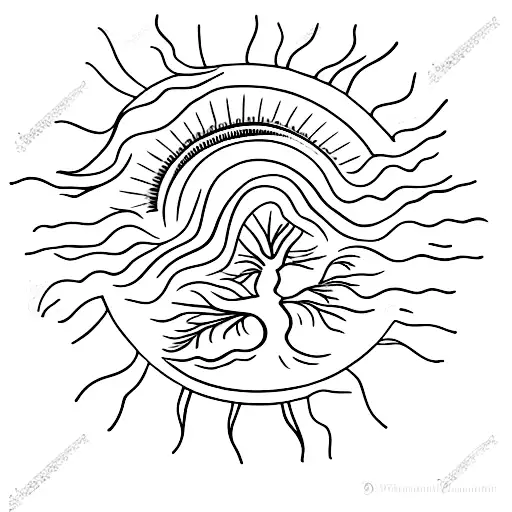 A Minimalist Tattoo Of A Strong Tree Growing Towards The Sun