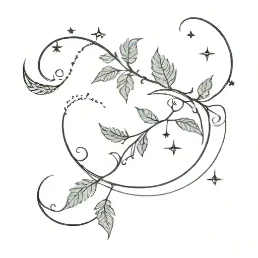 A Constellation Of Stars Forming The Shape Of A Fern Leaf With A Crescent Moon