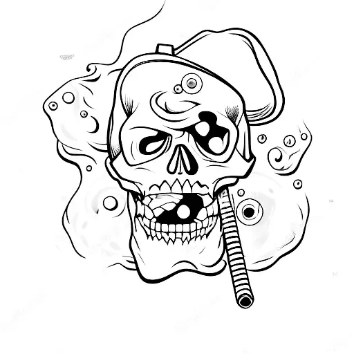 Skull With Pool 8 Ball In The Mouth