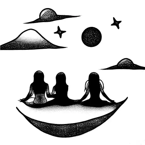 I Want Tattoo Design Of Sky Full Of Stars Along The Beach And 2 Girls Sitting Together By The Beach