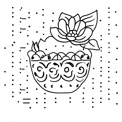 A Minimalist Tattoo Of A Mixing Bowl Filled With Strawberries And Adorned With A Dainty Flower