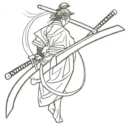 A Minimalist Tattoo Design Showcasing Tanjiro's Katana With