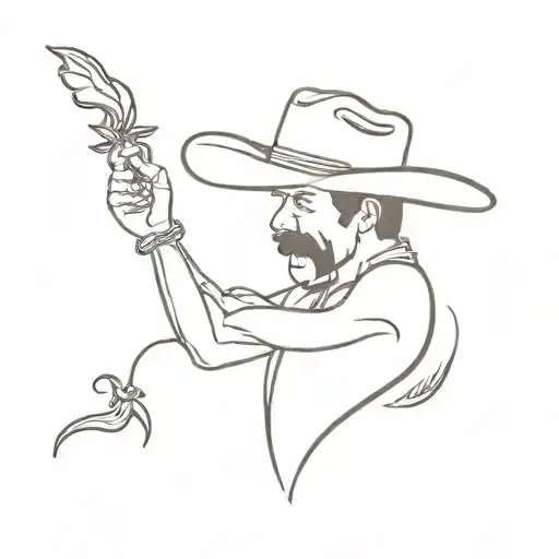 Combine Hot Peppers And Western Style Art In A Minimalist Design Of A Cowboy Lassoing A Pepper