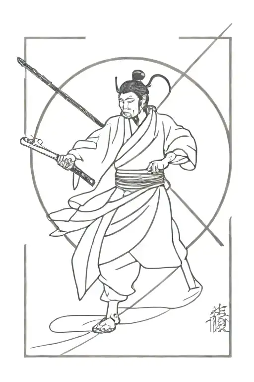 Samurai Surrounded By Orbits Of Arabic Caligraphy