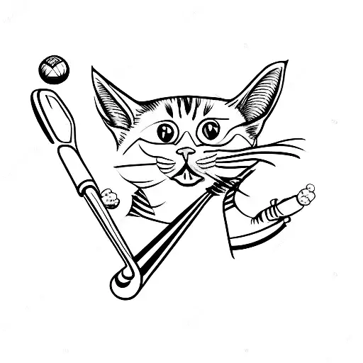 A Minimalist Tattoo Of A Cat Wearing Golf Shoes And Holding A Golf Club