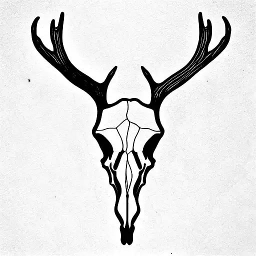 Elk Skull With Vines Flowers Mushrooms