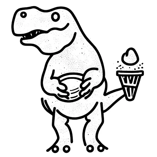 Happy Dinosaur Holding An Ice Cream In His T-rex Hands And Drooling