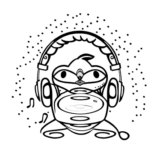 A Penguin Wearing Headphones And Listening To Rock Music