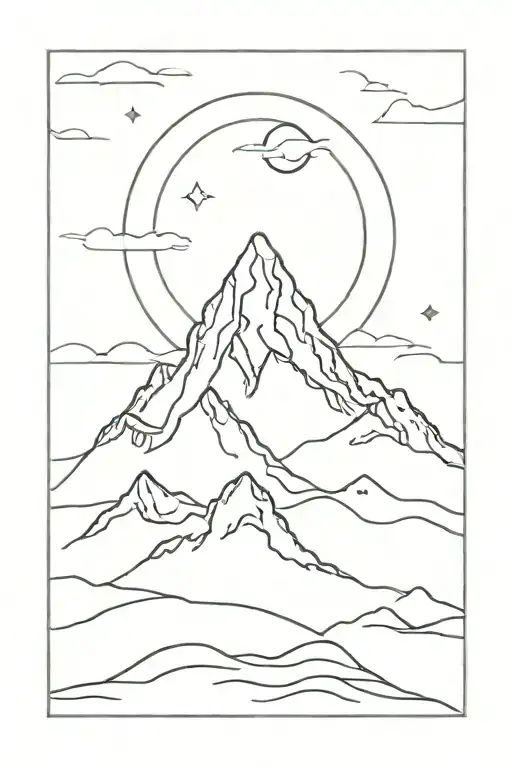 An One-lined Tattoo That Is A Mountain That Turns Into The Ocean With The Moon