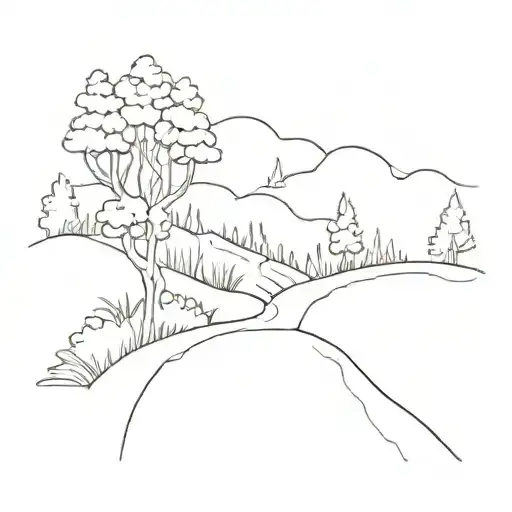 A Delicate Line Drawing Of A Winding Path Through A Lush Forest
