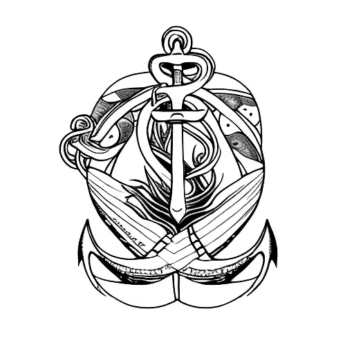 A Bold Anchor Entwined With Seaweed And Adorned With Vibrant Ocean Creatures