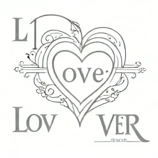 A Minimalist Tattoo Of A Heart With The Word 'Lover' Written In A Vintage 1951 Font