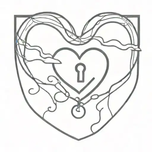 Moon And Heart Shaped Lock Intertwined With A Heart