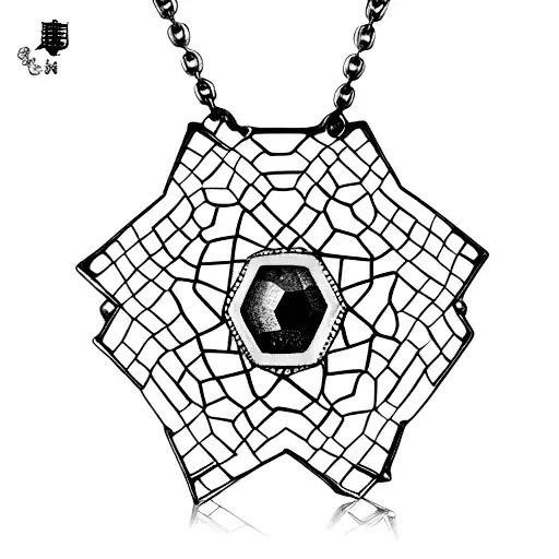 Black Ink Long Antique Vintage Hexagon Necklace Pendant With Star Design Inside