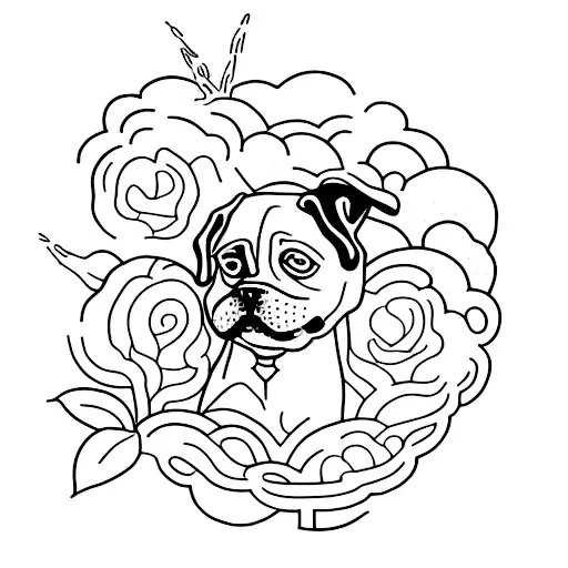 A Unique Tattoo Design Featuring A Dog Watering A Garden Of Plants