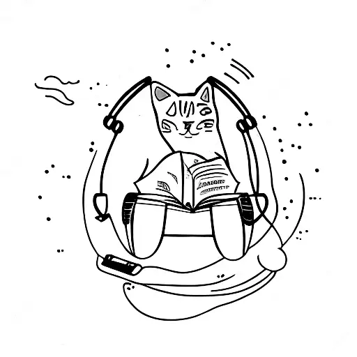 A Cat Reading A Book While Wearing Headphones