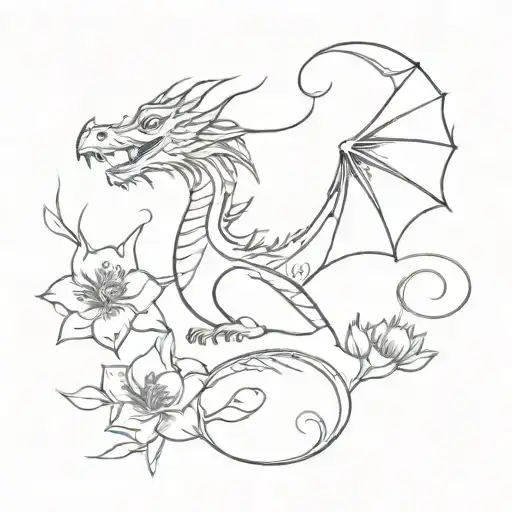 A Flying Dragon Surrounded By Blooming Flowers