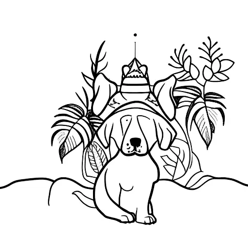 A Minimalist Tattoo Of A Dog Surrounded By Plants
