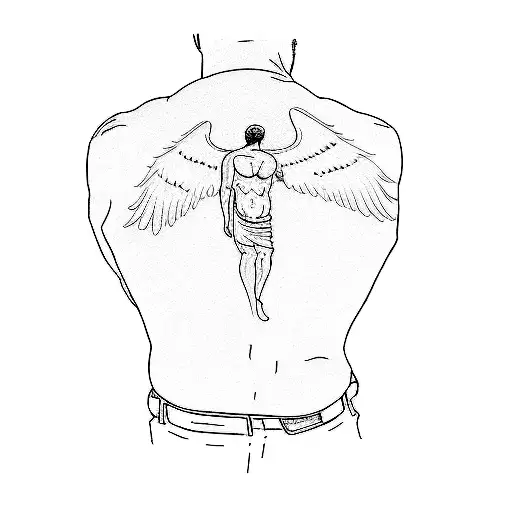 A Man With An Angel Tattoo On His Back