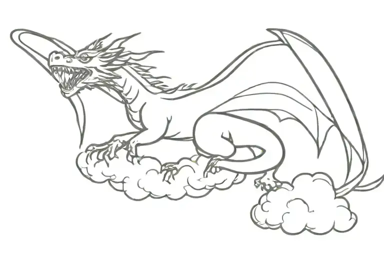 Dragon Flying Into Clouds