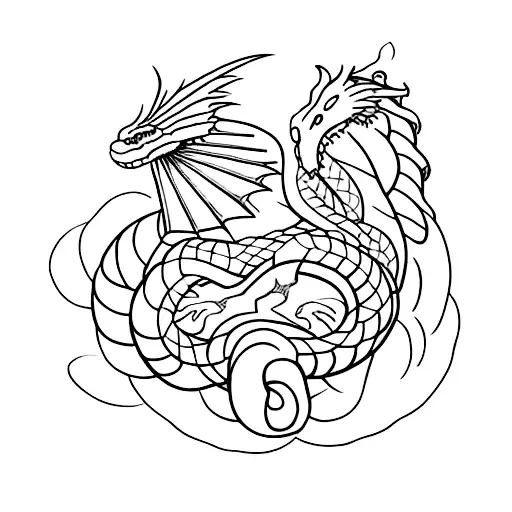 A Minimalist Tattoo Of A Snake And Dragon Intertwined In A Drawn Style