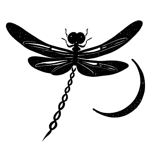 Dragonfly With Moon And Flowers