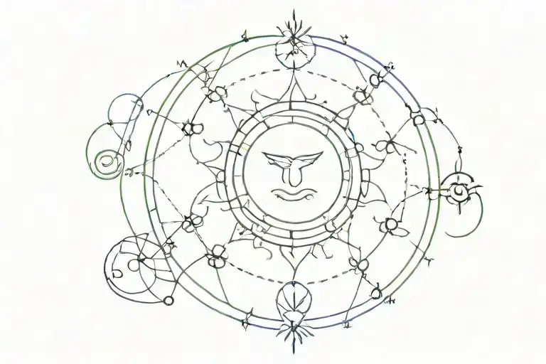 The Client's Zodiac Symbol Surrounded By Sanskrit Mantras Representing Each Chakra