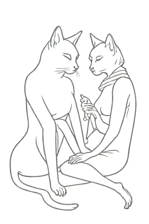 Cat And Lady Silhouette Sitting Together