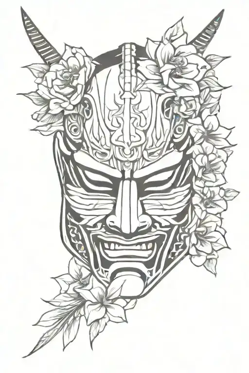 Samurai Mask With Flowers