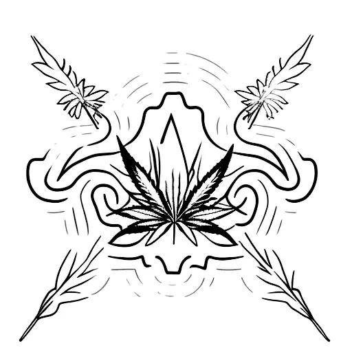 A Minimalist Tattoo Of A Cannabis Leaf Incorporated Into A Dance Pose