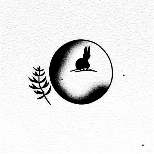 Moon With Rabbit And Small Flower