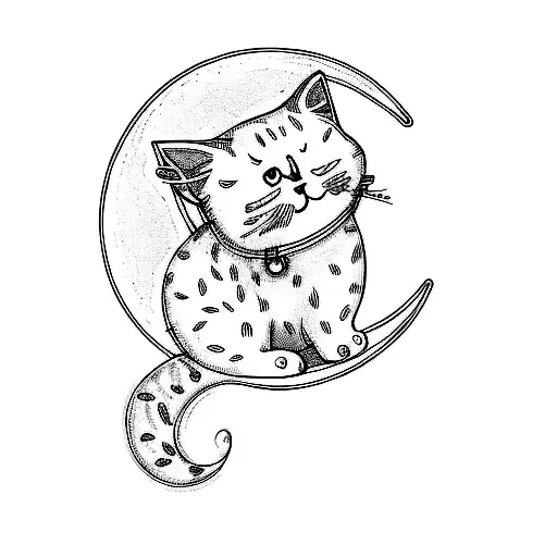 A White Cat Sitting On A Crescent