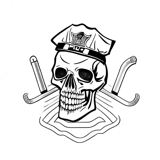 Skull Wearing A Police Hat And Holding A Gun