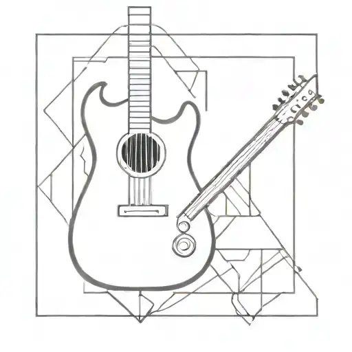 A Minimalist Tattoo Design Of A Guitar Merging With Architectural Elements