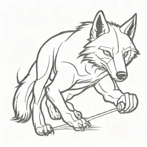 Create A Tattoo Of A Wolf Practicing Martial Arts In A Minimalist Style