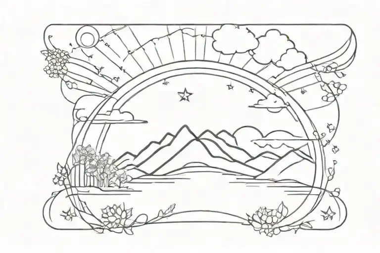 Made New Words Below Sunrise Outline Tattoo Design