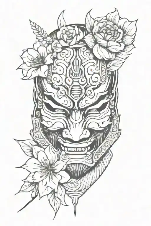 Samurai Mask With Flowers