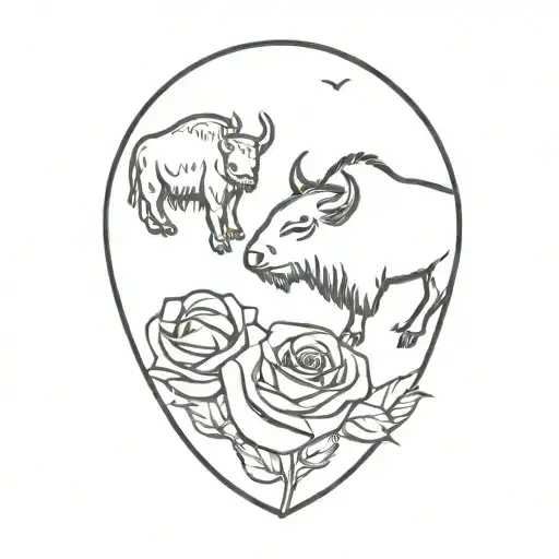 A Buffalo And Otter Holding A Rose